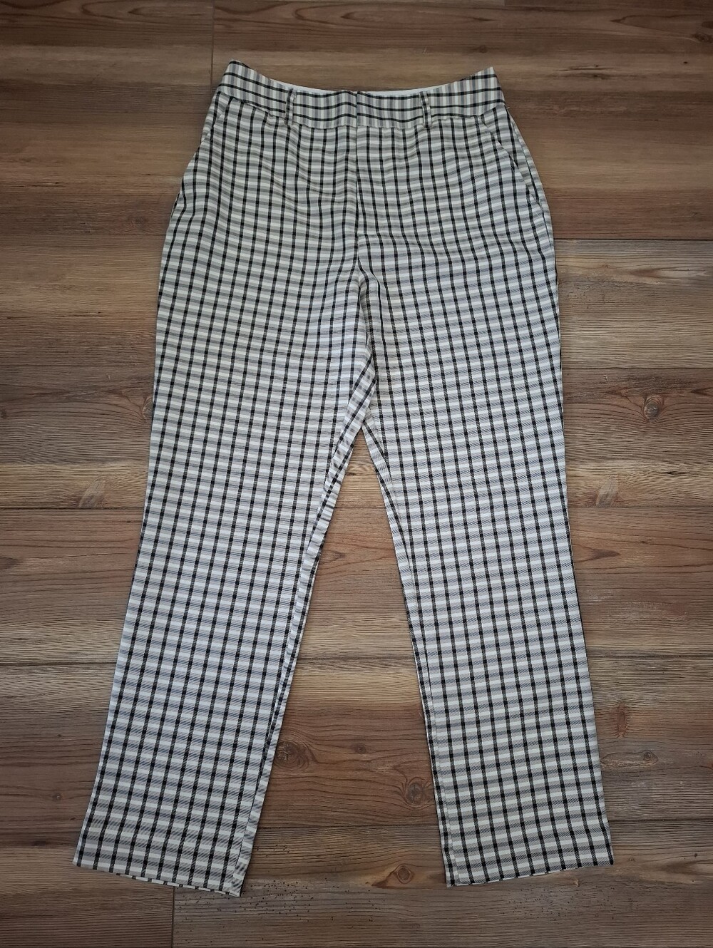 Express x Negin Mirsalehi Plaid Straight Leg High Waist Trouser Pants Women's 6